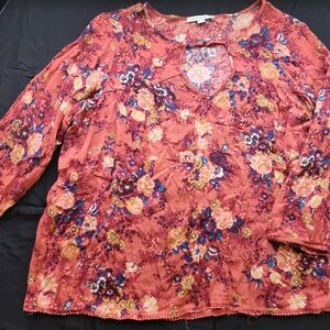 American Eagle Outfitters Floral Blouse - Rust and Multicolor